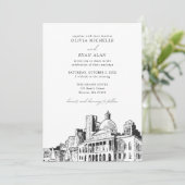 Modern Boston Wedding Skyline Sketch Black & White Einladung (Stehend Vorderseite)