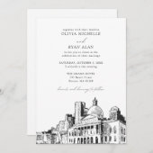 Modern Boston Wedding Skyline Sketch Black & White Einladung (Vorne/Hinten)