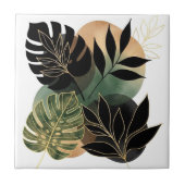 Modern Botanical Abstract Art Black and Gold Leave Fliese (Vorderseite)