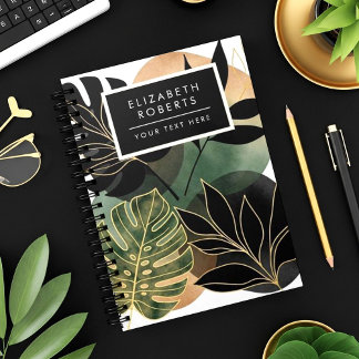 Modern Botanical Abstract Art Black and Gold Leave Notizblock