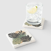 Modern Botanical Abstract Art Black and Gold Leave Steinuntersetzer (Seitenansicht)