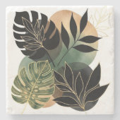 Modern Botanical Abstract Art Black and Gold Leave Steinuntersetzer (Vorderseite)