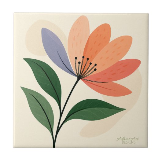 Modern Botanical Abstract Flower Art Fliese (Vorderseite)