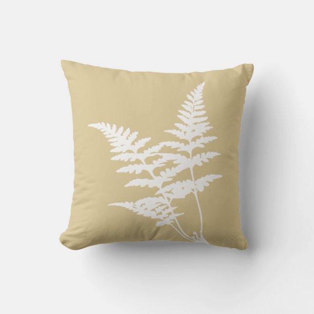Modern Botanical Abstract White Fern on Beige Kissen (Vorderseite)