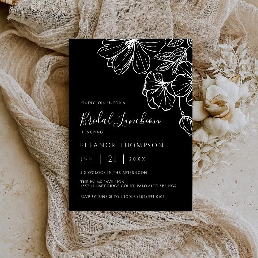 Modern Botanical Black Line Art Bridal Luncheon  Einladung