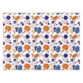 Modern  Botanical Blue & Orange Floral Tischdecke (Vorderseite (Horizontal))
