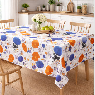 Modern  Botanical Blue & Orange Floral Tischdecke