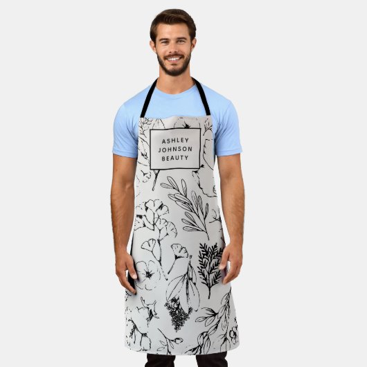 Modern Botanical Blush Pink Floral Business Schürze (Getragen)