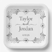 Modern Botanical Border Custom Name Wedding  Pappteller (Vorderseite)