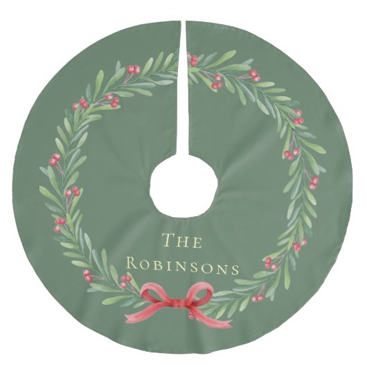Modern Botanical Christmas Wreath  Polyester Weihnachtsbaumdecke (Vorderseite)