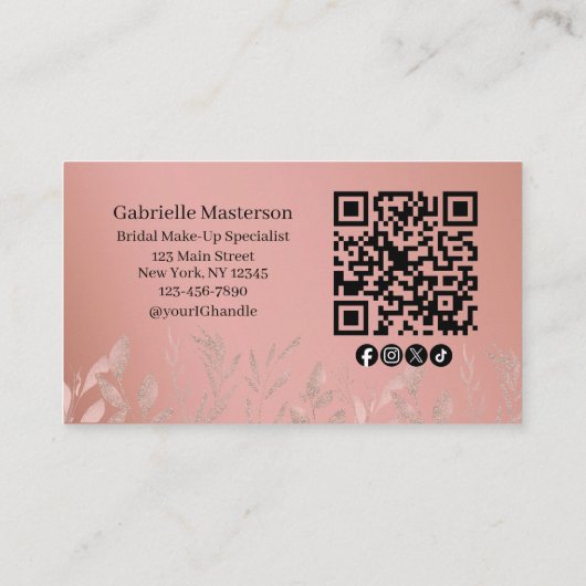 Modern Botanical Dusty Rose Boho Photo QR Code Visitenkarte (Rückseite)