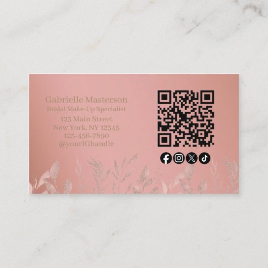 Modern Botanical Dusty Rose Boho Photo QR Code   Visitenkarte (Rückseite)