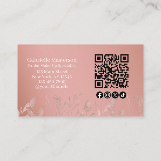 Modern Botanical Dusty Rose Boho Photo QR Code   Visitenkarte (Rückseite)