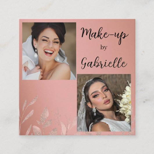 Modern Botanical Dusty Rose Boho Photo Script  Quadratische Visitenkarte (Vorderseite)