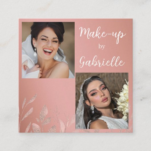 Modern Botanical Dusty Rose Boho Photo Script  Quadratische Visitenkarte (Vorderseite)