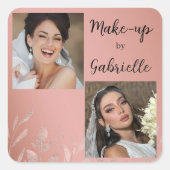 Modern Botanical Dusty Rose Boho Photo Script Quadratischer Aufkleber (Vorderseite)