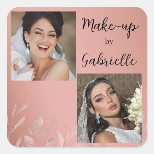 Modern Botanical Dusty Rose Boho Photo Script  Quadratischer Aufkleber (Vorderseite)