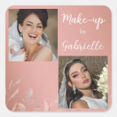 Modern Botanical Dusty Rose Boho Photo Script  Quadratischer Aufkleber (Vorderseite)