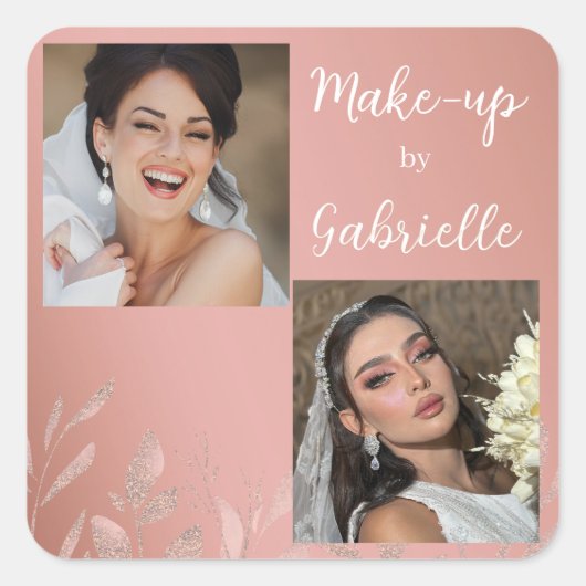 Modern Botanical Dusty Rose Boho Photo Script Quadratischer Aufkleber (Vorderseite)