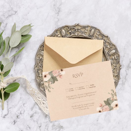 Modern Botanical Elegant Floral Wedding RSVP Karte