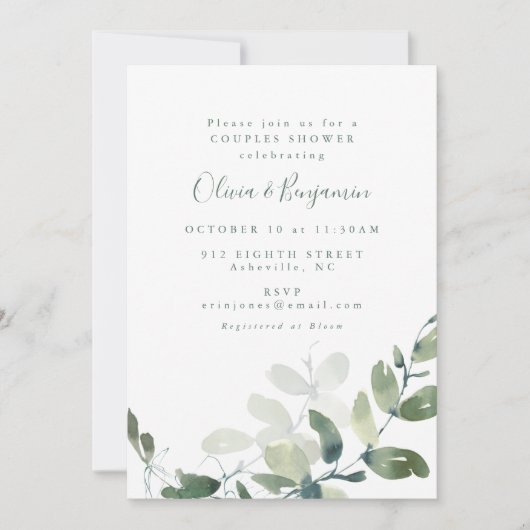 Modern Botanical Eucalyptus Boho Couples Shower Einladung (Vorderseite)