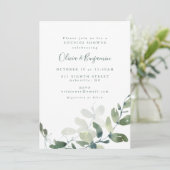 Modern Botanical Eucalyptus Boho Couples Shower Einladung (Stehend Vorderseite)