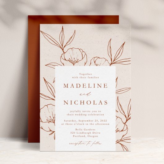 Modern Botanical Floral Cream & Cinnamon Wedding Einladung