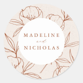 Modern Botanical Floral Cream & Cinnamon Wedding Runder Aufkleber