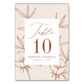 Modern Botanical Floral Cream & Cinnamon Wedding Tischnummer (Vorderseite)