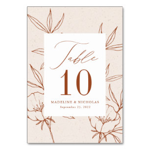 Modern Botanical Floral Cream & Cinnamon Wedding Tischnummer