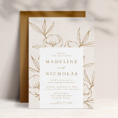 Modern Botanical Floral Cream & Gold Wedding Einladung