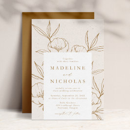 Modern Botanical Floral Cream & Gold Wedding Einladung