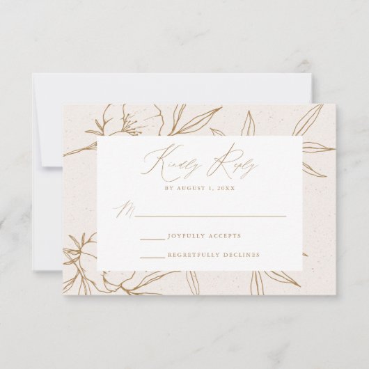 Modern Botanical Floral Cream & Gold Wedding RSVP Karte (Vorderseite)