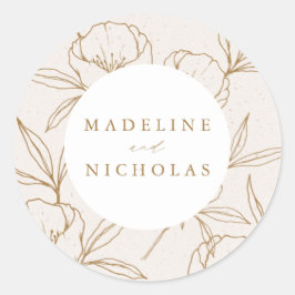 Modern Botanical Floral Cream & Gold Wedding Runder Aufkleber