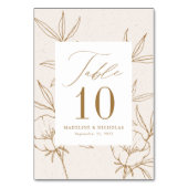 Modern Botanical Floral Cream & Gold Wedding Tischnummer (Rückseite)