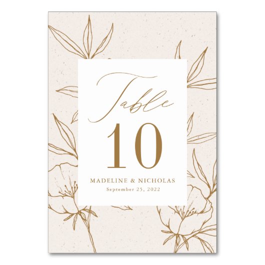 Modern Botanical Floral Cream & Gold Wedding Tischnummer (Rückseite)