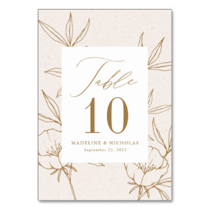 Modern Botanical Floral Cream & Gold Wedding Tischnummer