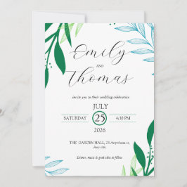 Modern Botanical Green Leaf Wedding Invitation Einladung