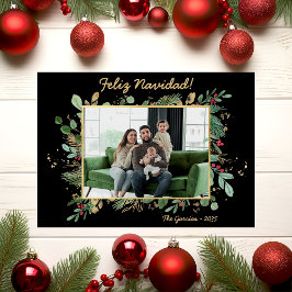 Modern Botanical Greenery Photo Feliz Navidad Feiertagskarte