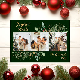 Modern Botanical Greenery Photo Joyeux Noel Feiertagskarte