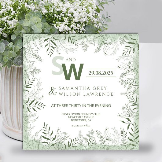 Modern Botanical Greenery Wedding Invitation Einladung