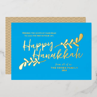 Modern Botanical Hand Lettered Happy Hanukkah Folien Feiertagskarte