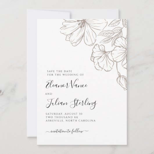 Modern Botanical Line Art Save The Date (Vorderseite)
