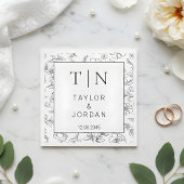 Modern Botanical Monogram Wedding Custom Napkins Serviette