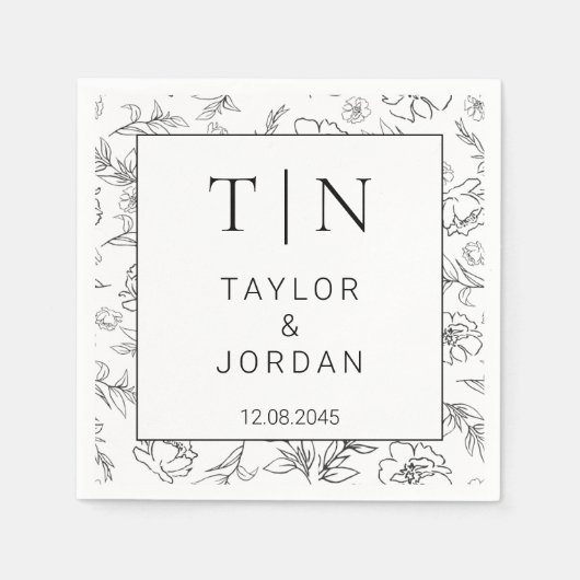 Modern Botanical Monogram Wedding Custom Napkins Serviette (Vorderseite)
