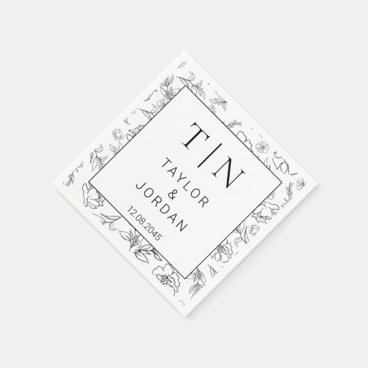 Modern Botanical Monogram Wedding Custom Napkins Serviette (Ecke)