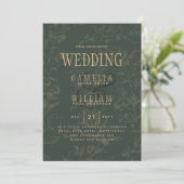 Modern BOTANICAL OLIVE Green Gold Wedding Einladung (Stehend Vorderseite)