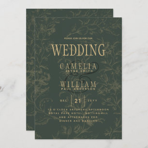 Modern BOTANICAL OLIVE Green Gold Wedding Einladung