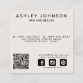 Modern Botanical QR Code Blush Pink  Quadratische Visitenkarte (Rückseite)