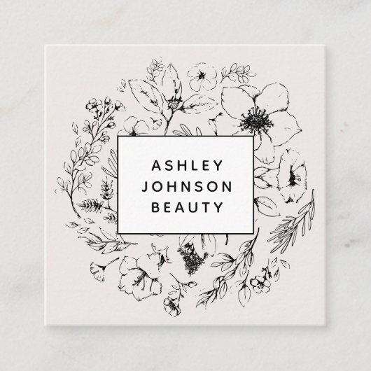 Modern Botanical QR Code Blush Pink Quadratische Visitenkarte (Vorderseite)